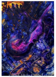 BassPlayin 2009, Acrylic on Watercolor, 36x24