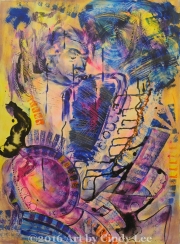 Jazzin Sax 2002 Acrylic on Watercolor 36x24_1200(C)